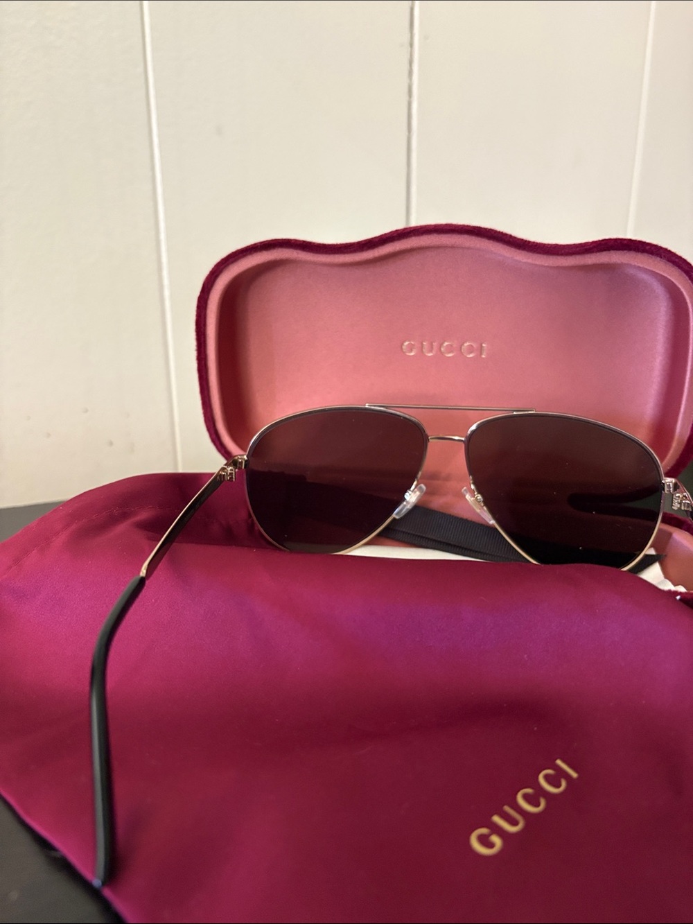 Gucci Gold Aviator Sunglasses with Brown Gradient Lenses - Picture 4 of 4